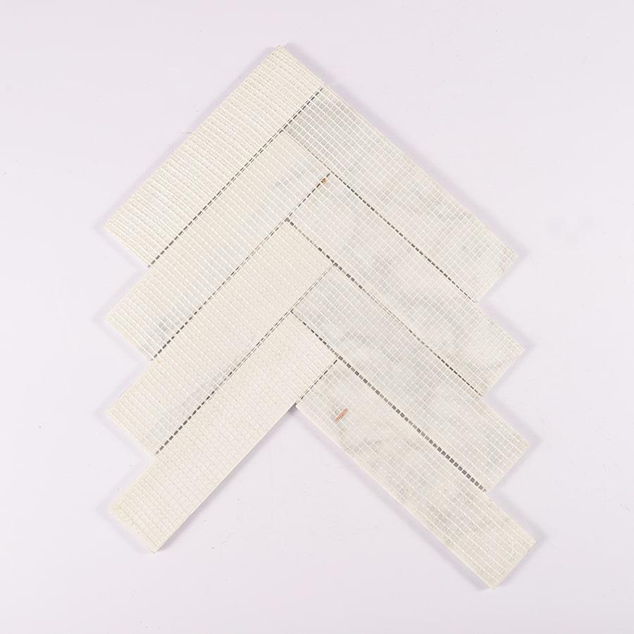 Carrara White Large Herringbone Marble Mosaic — mosaic xương cá bằng đá marble trắng Carrara