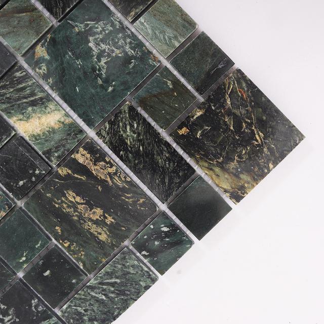 Dark Green Natural Marble Honed Mosaic Bathroom Tiles — mosaic ghép nghệ thuật bằng đá marble xanh lục