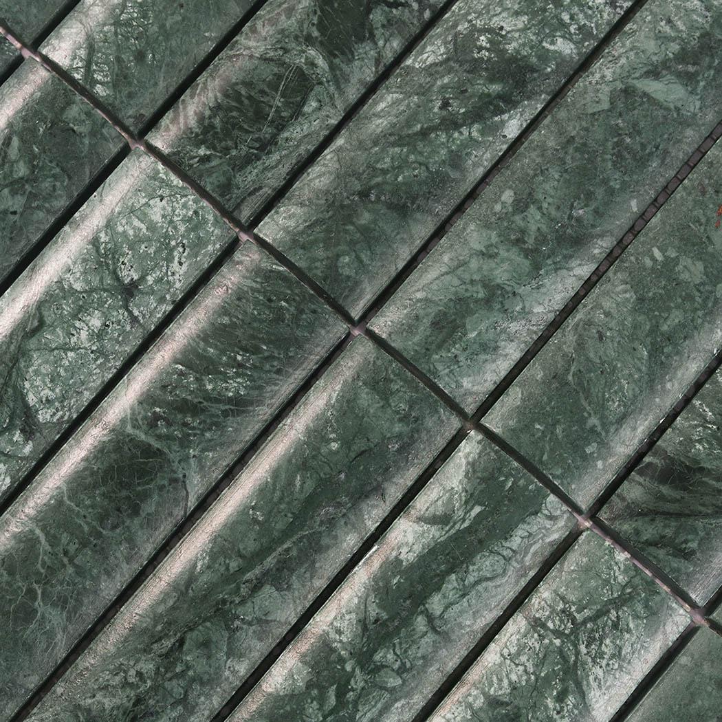 Marble Wide Curved Strip Tile Dark Green Mosaic — mosaic thanh dài (linear) bằng đá marble xanh lục