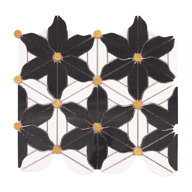 Black and White Flower Marble Mosaic — mosaic hoa văn waterjet bằng đá marble đen & trắng