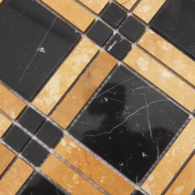 Black and Gold Plaid Marble Mosaic Bathroom Tile — mosaic ghép nghệ thuật bằng đá marble đen & vàng