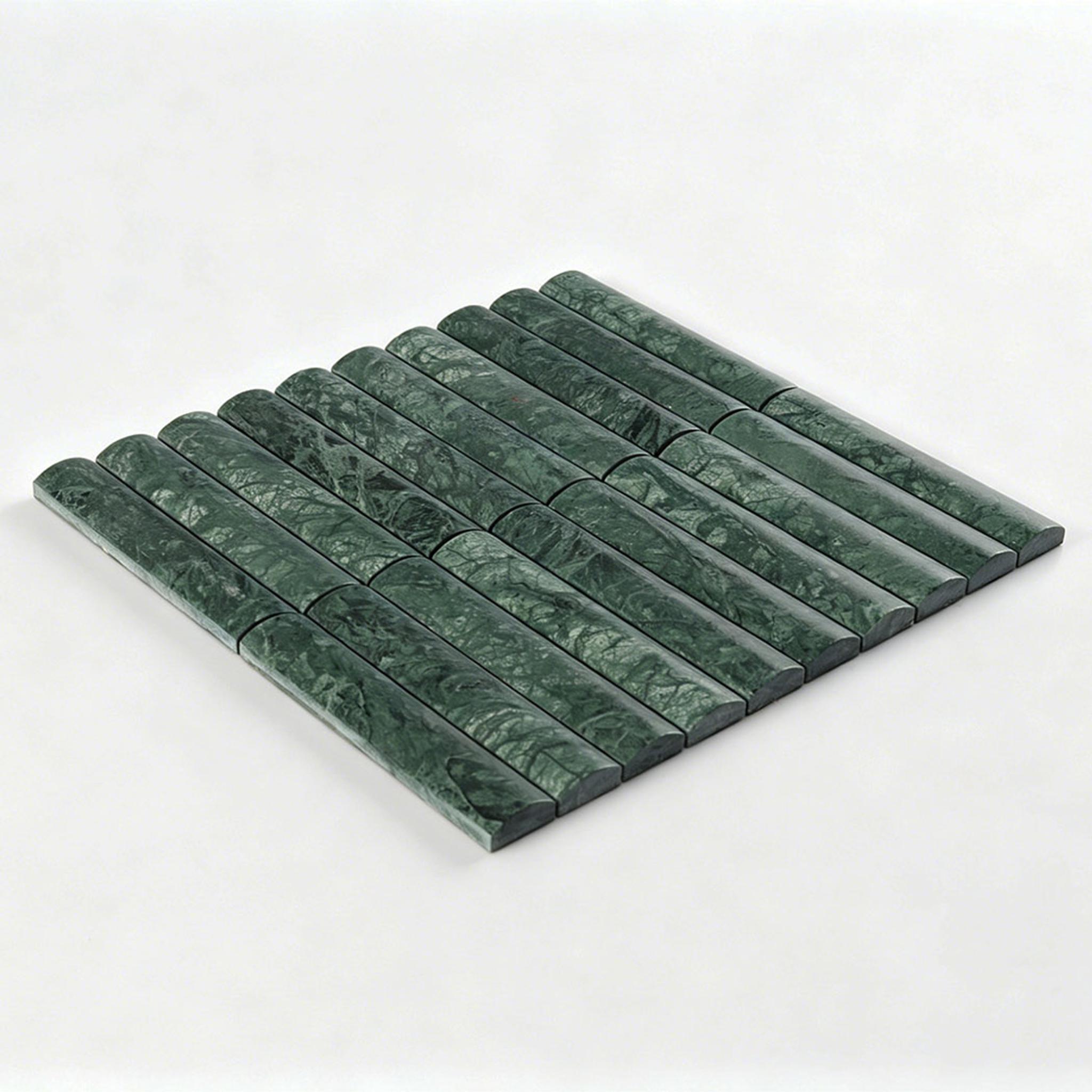 Marble Wide Curved Strip Tile Dark Green Mosaic — mosaic thanh dài (linear) bằng đá marble xanh lục