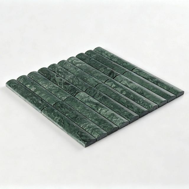 Marble Wide Curved Strip Tile Dark Green Mosaic — mosaic thanh dài (linear) bằng đá marble xanh lục