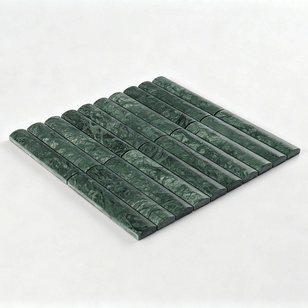 Marble Wide Curved Strip Tile Dark Green Mosaic — mosaic thanh dài (linear) bằng đá marble xanh lục