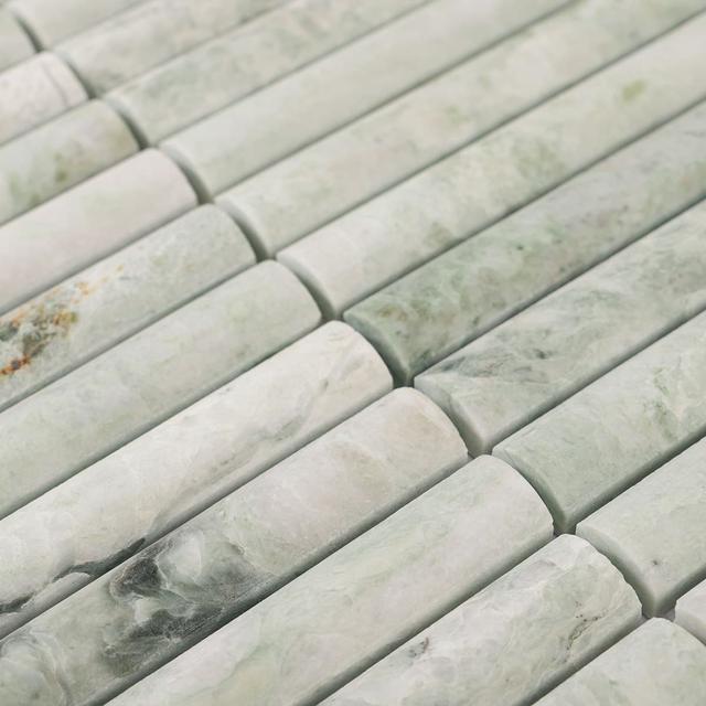 Light Green Fluted Marble Strip Mosaic Tile Backsplash Wall — mosaic rãnh sọc (fluted) bằng đá marble xanh lục