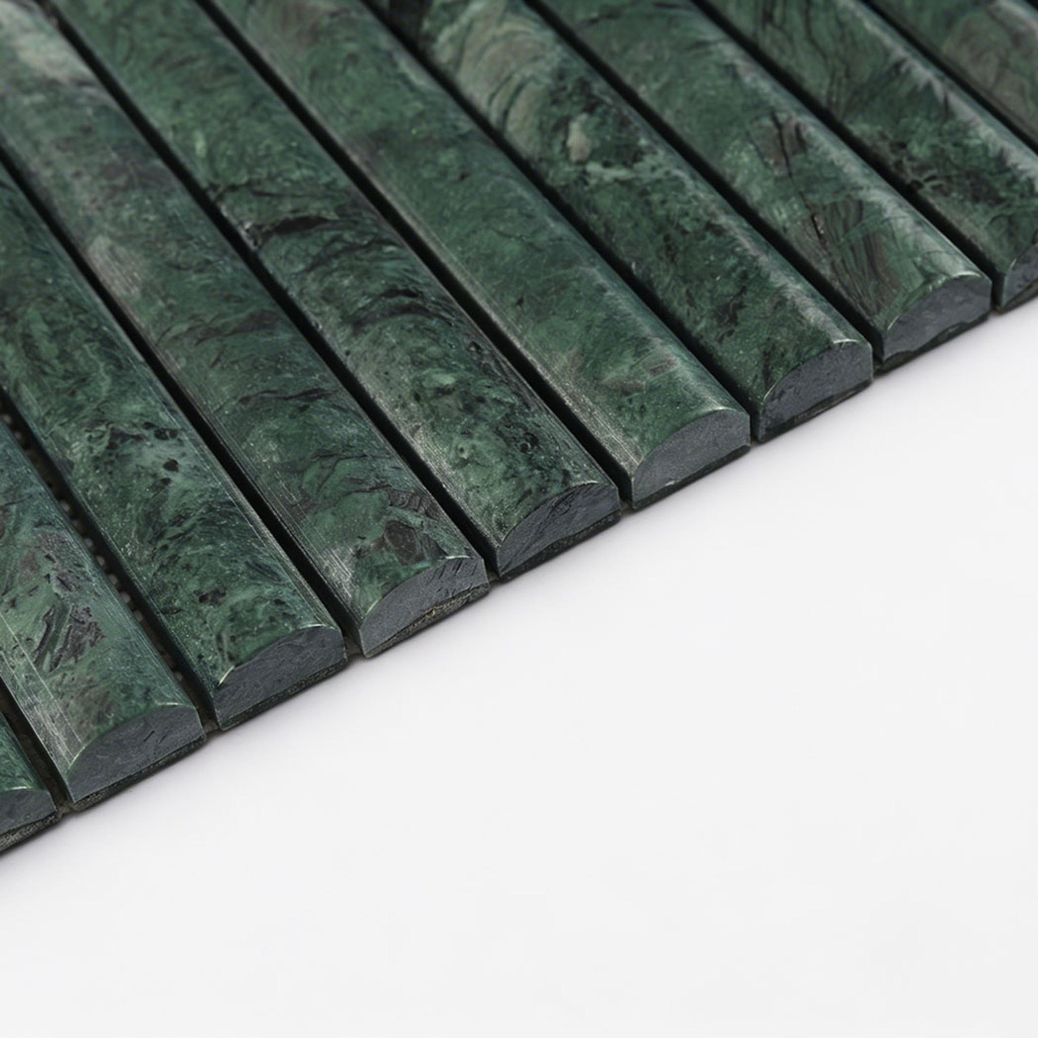 Half Round Vertical Linear Marble Tile Dark Green Fluted Mosaic — mosaic rãnh sọc (fluted) bằng đá marble xanh lục