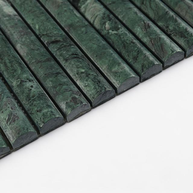 Half Round Vertical Linear Marble Tile Dark Green Fluted Mosaic — mosaic rãnh sọc (fluted) bằng đá marble xanh lục