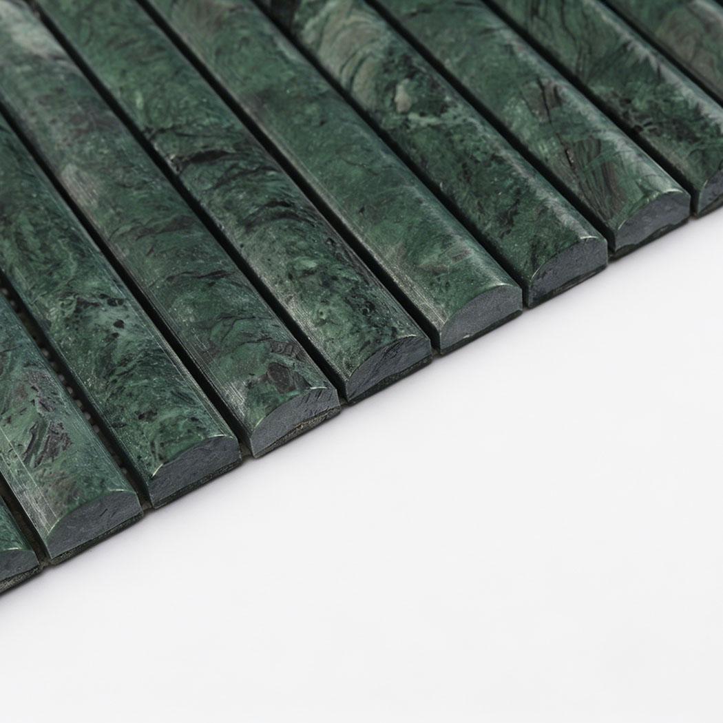 Half Round Vertical Linear Marble Tile Dark Green Fluted Mosaic — mosaic rãnh sọc (fluted) bằng đá marble xanh lục