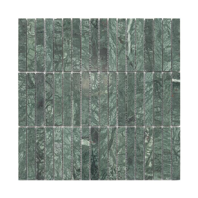 Green Marble Vertical Strip Tile Mosaic Kitchen Backsplash — mosaic thanh dài (linear) bằng đá marble xanh lục