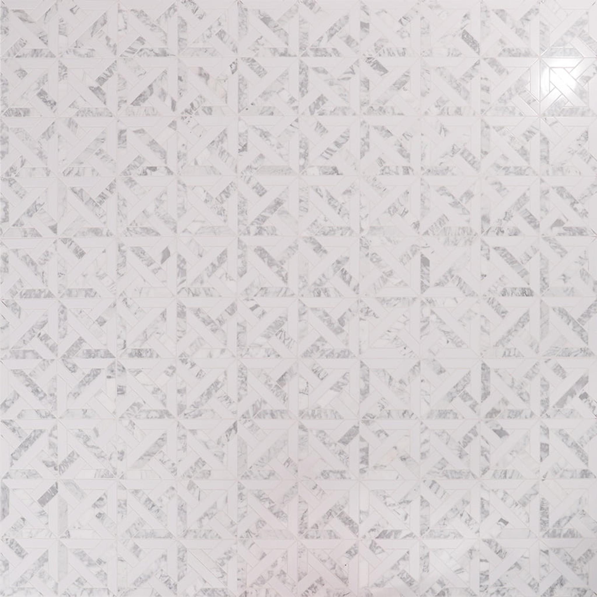 White Geometrica Thassos Honed Marble Tiles — mosaic ghép nghệ thuật bằng đá marble trắng