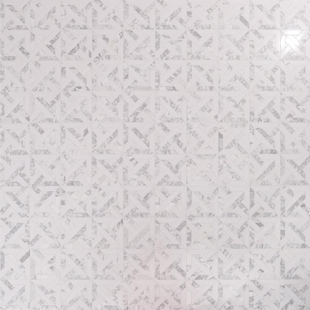 White Geometrica Thassos Honed Marble Tiles — mosaic ghép nghệ thuật bằng đá marble trắng
