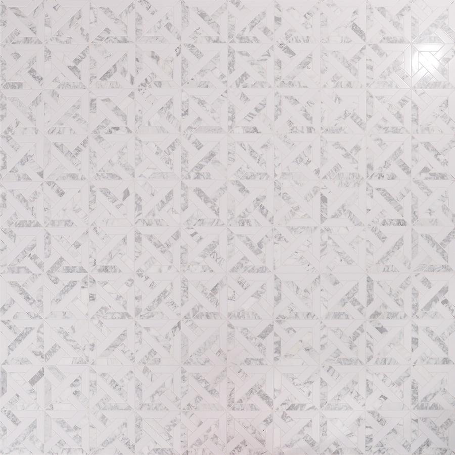 White Geometrica Thassos Honed Marble Tiles — mosaic ghép nghệ thuật bằng đá marble trắng