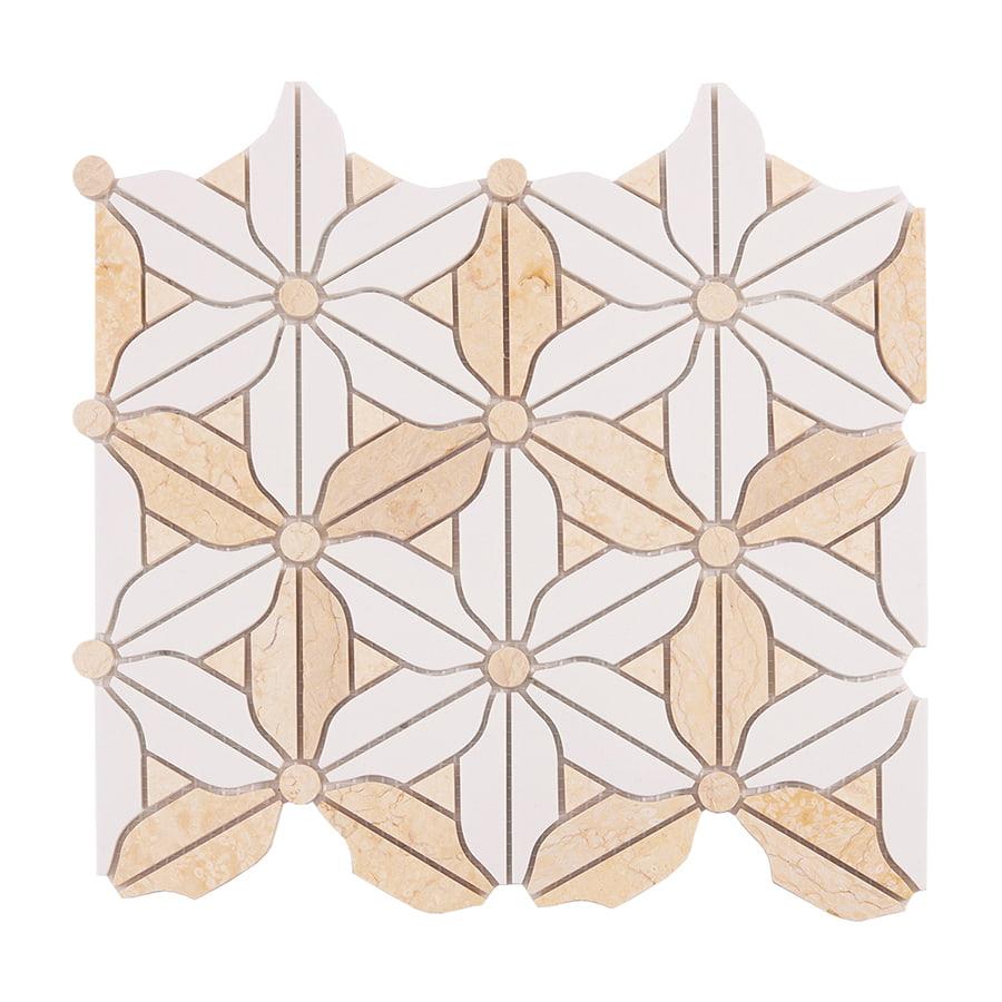 Flower Pattern Beige and White Marble Mosaic Tiles — mosaic hoa văn waterjet bằng đá marble trắng & beige