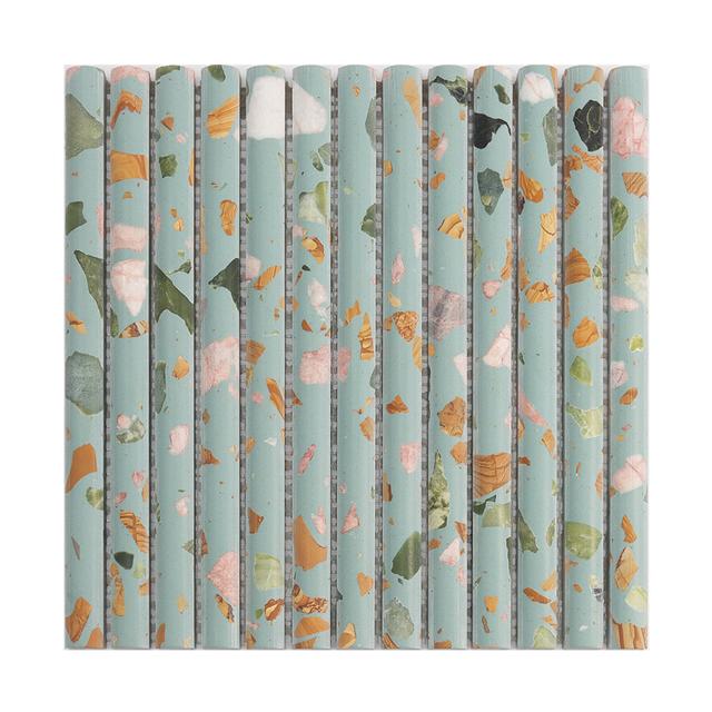 Terrazzo Fluted Xanh Bạc Hà Điểm Đá Vụn Ấm — Rochelle Rochelle Stone