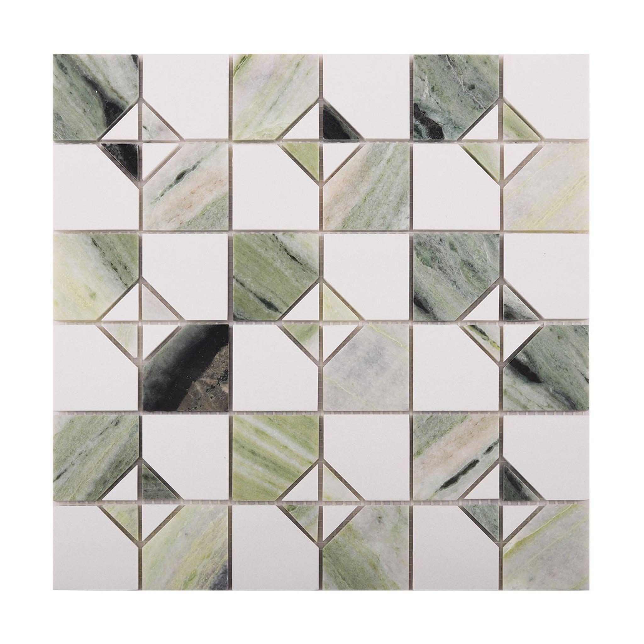 Ming Green and White Thassos Marble Tiles — mosaic ghép nghệ thuật bằng đá marble trắng & xanh lục