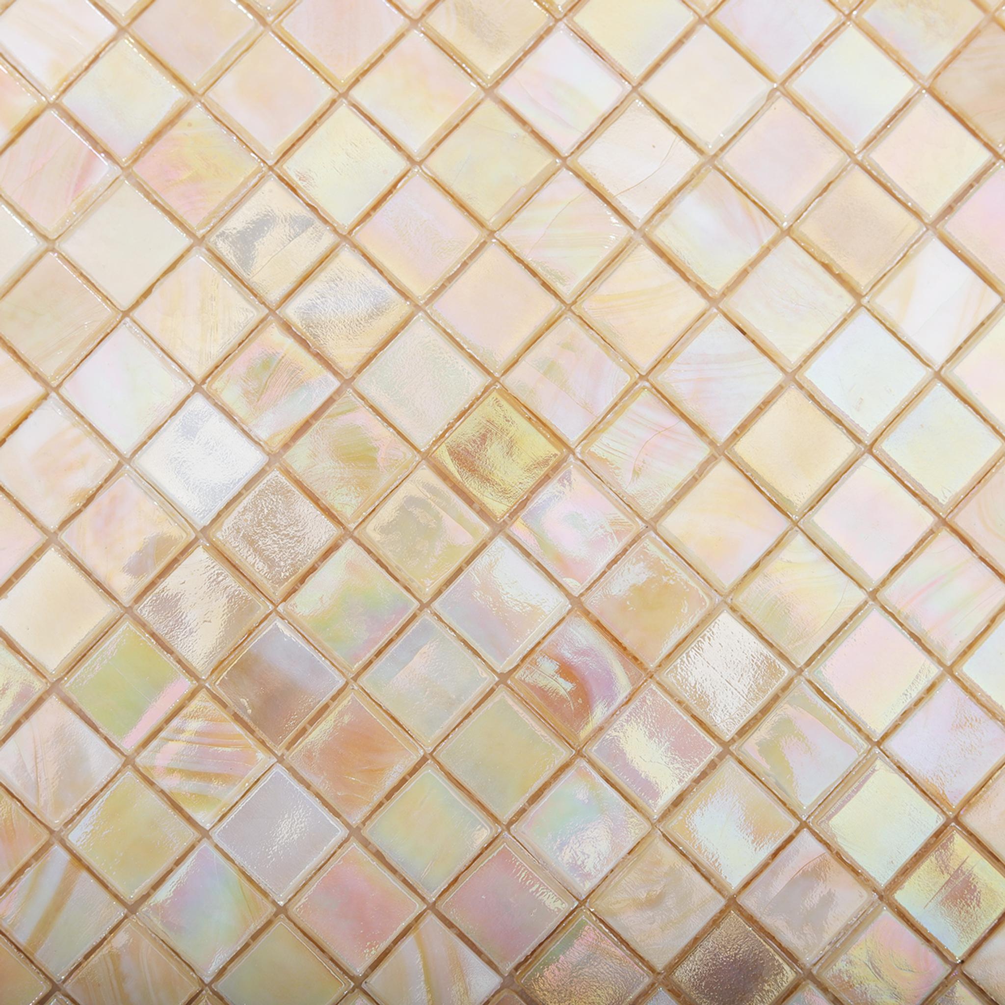 Iridescent Light Beige Gold Water Glass Mosaic Tile 15X15 — mosaic vuông bằng thủy tinh beige & vàng