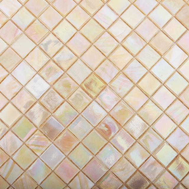 Iridescent Light Beige Gold Water Glass Mosaic Tile 15X15 — mosaic vuông bằng thủy tinh beige & vàng