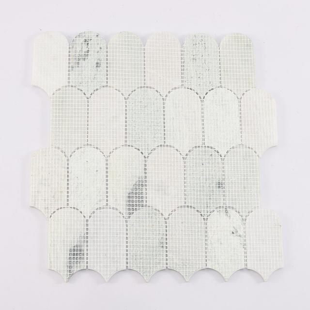 Light Green Arched Marble Mosaic Bathroom Backsplash Accent Wall Tile — mosaic ghép nghệ thuật bằng đá marble xanh lục