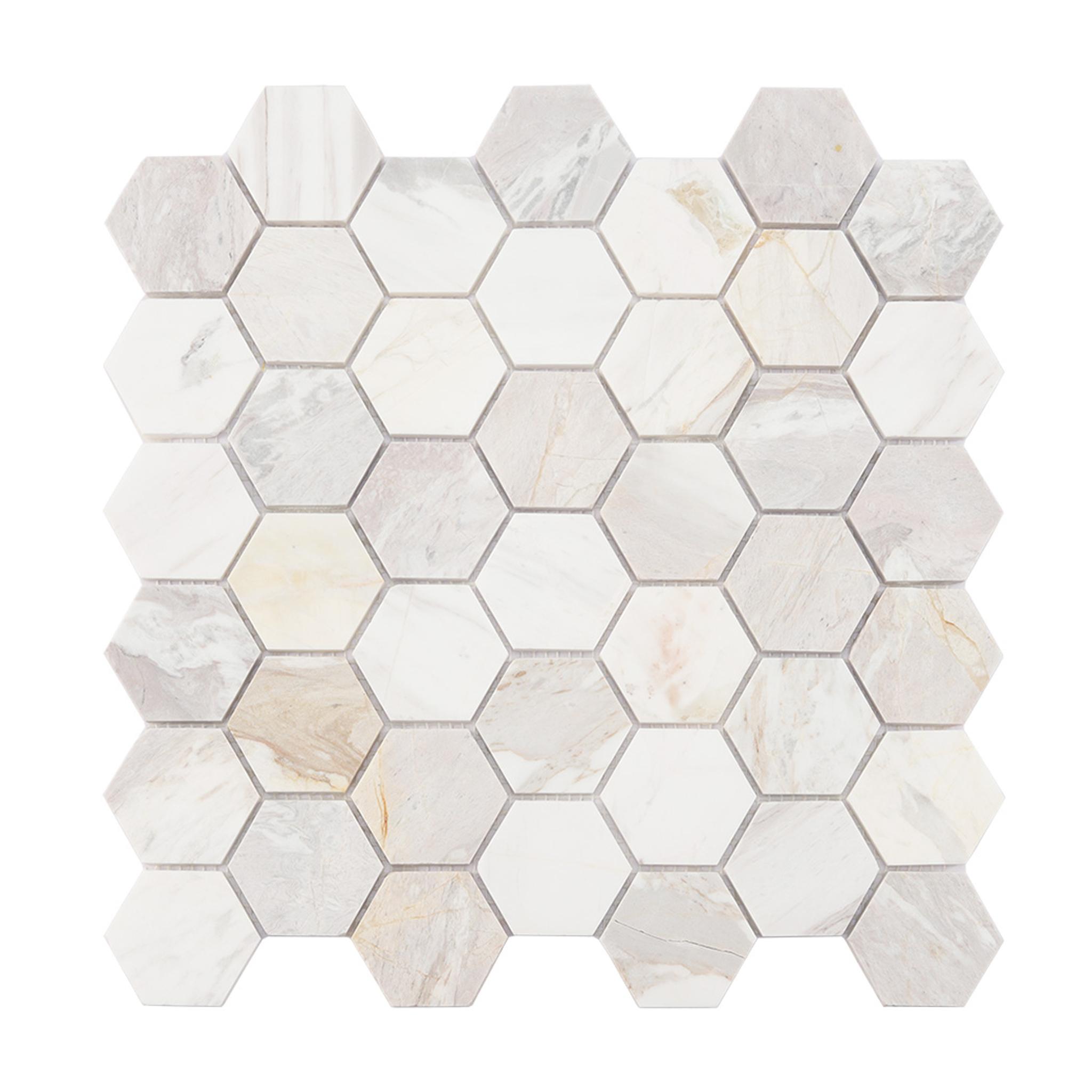 Cream White Hexagon Marble Mosaic Tile for Bathroom Walls — mosaic lục giác bằng đá marble trắng & kem