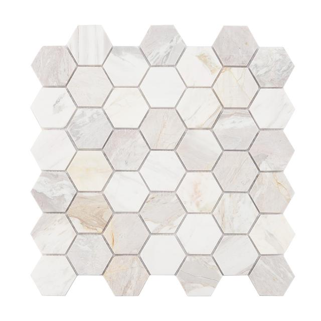 Cream White Hexagon Marble Mosaic Tile for Bathroom Walls — mosaic lục giác bằng đá marble trắng & kem