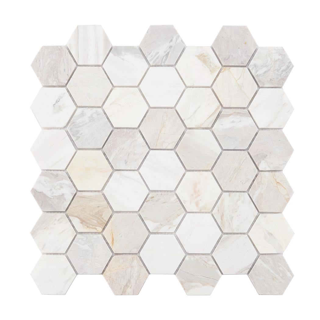 Cream White Hexagon Marble Mosaic Tile for Bathroom Walls — mosaic lục giác bằng đá marble trắng & kem