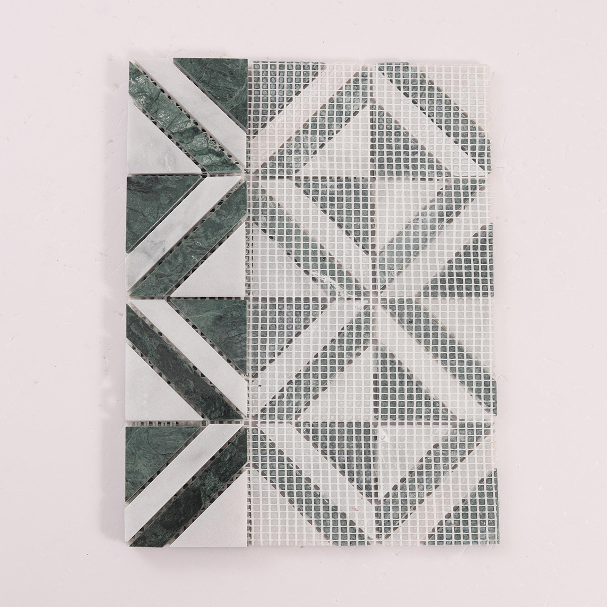 Green and White Triangle Marble Mosaic Tiles — mosaic ghép nghệ thuật bằng đá marble trắng & xanh lục