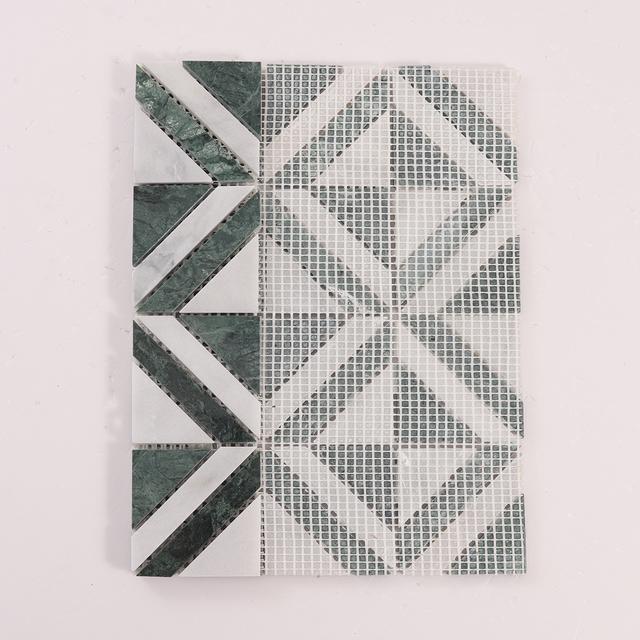 Green and White Triangle Marble Mosaic Tiles — mosaic ghép nghệ thuật bằng đá marble trắng & xanh lục