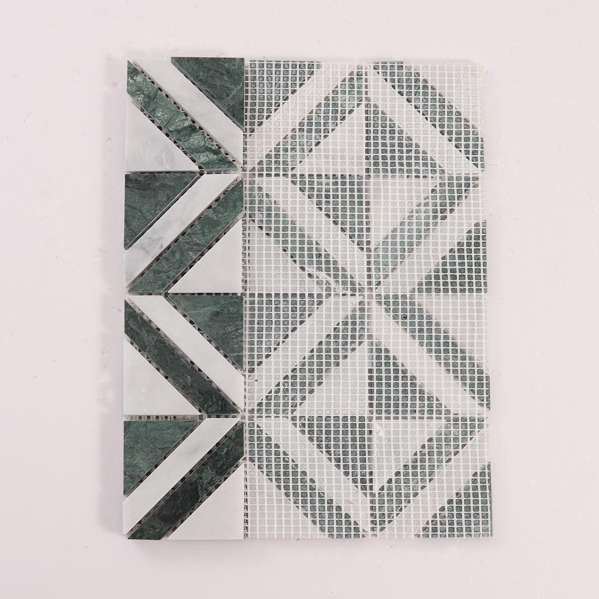 Green and White Triangle Marble Mosaic Tiles — mosaic ghép nghệ thuật bằng đá marble trắng & xanh lục