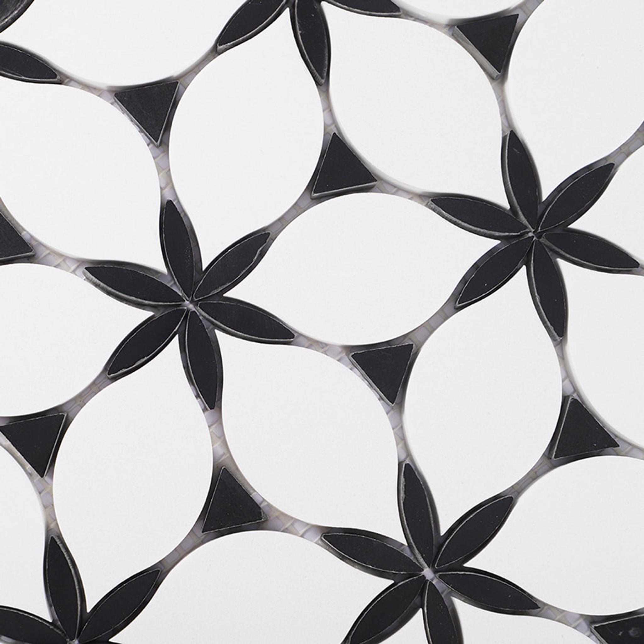 Black and White Petal Waterjet Marble Mosaic — mosaic hoa văn waterjet bằng đá marble đen & trắng
