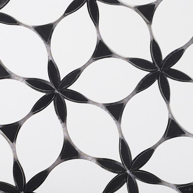 Black and White Petal Waterjet Marble Mosaic — mosaic hoa văn waterjet bằng đá marble đen & trắng