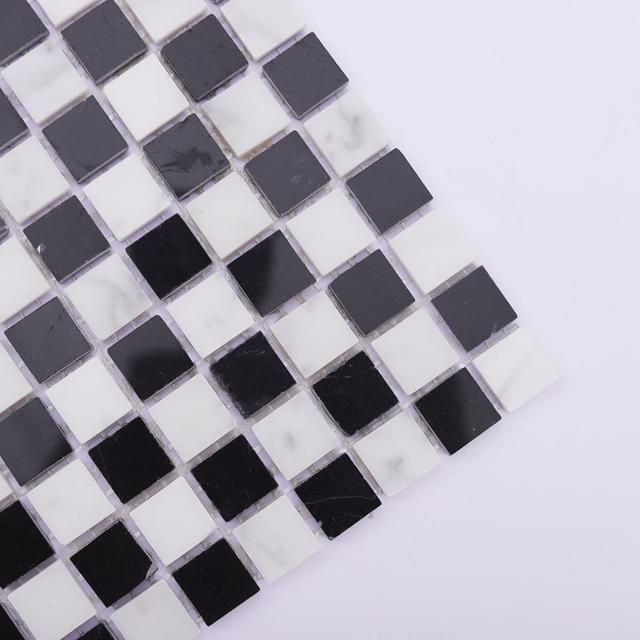 Black and White Checkered Marble Mosaic Tile for Wall & Floor — mosaic ghép nghệ thuật bằng đá marble đen & trắng