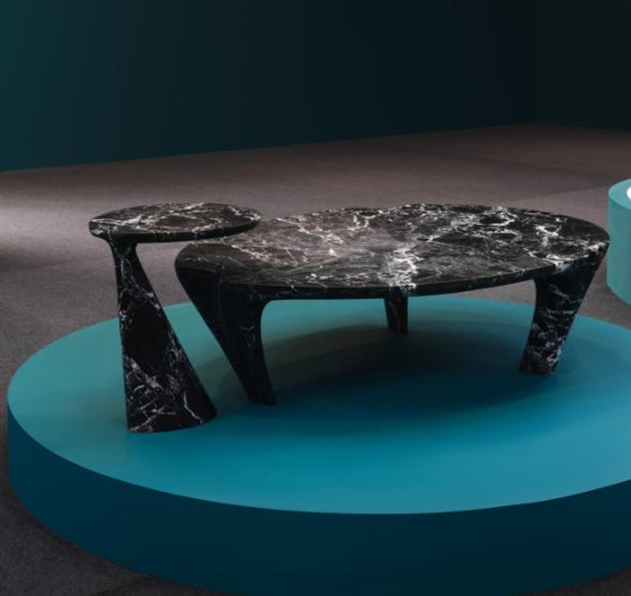 Bàn trà đá khối — Marble đen vân trắng (Nero/Grand Antique)