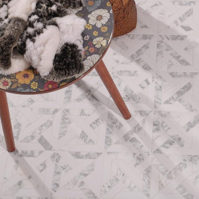 White Geometrica Thassos Honed Marble Tiles — mosaic ghép nghệ thuật bằng đá marble trắng
