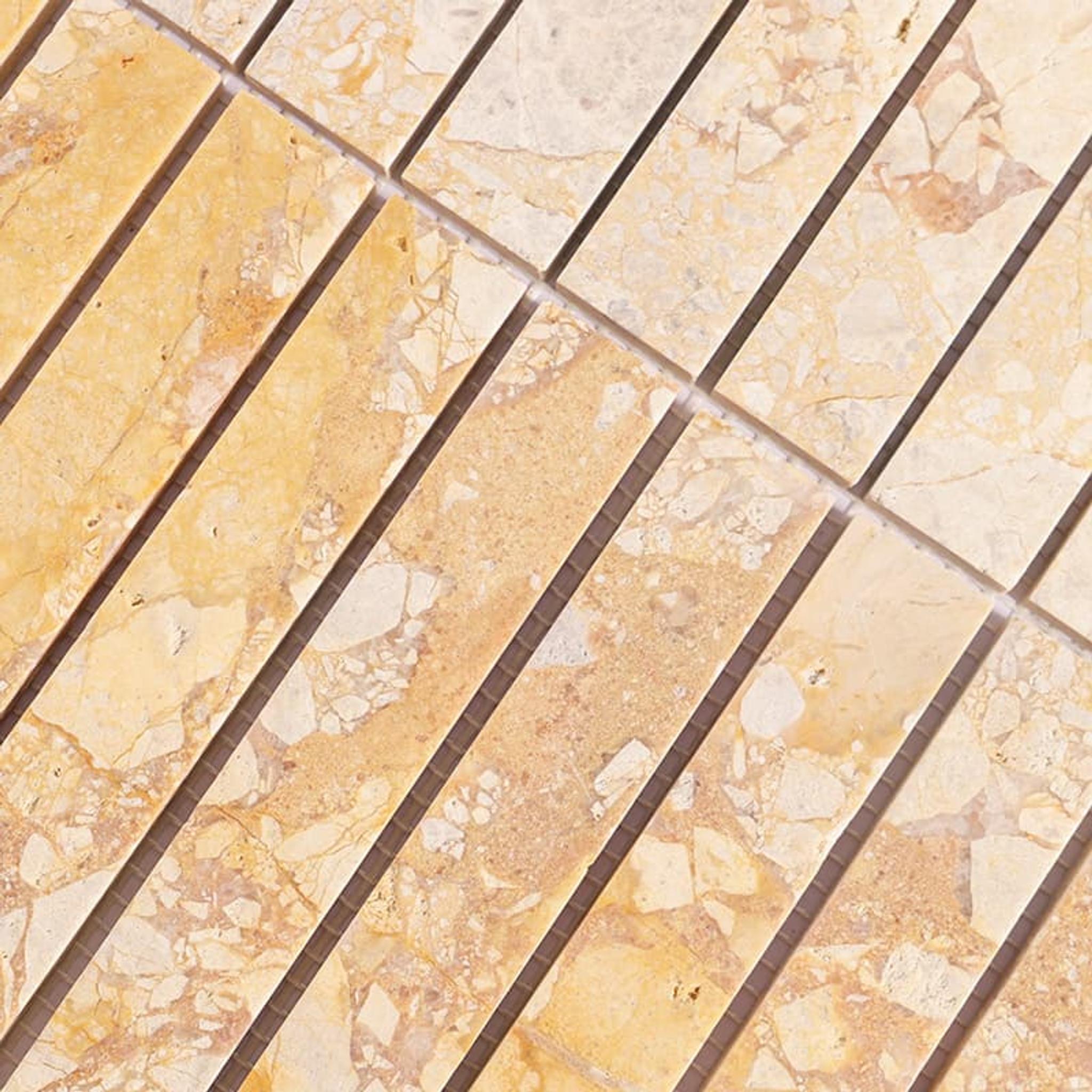 Yellow Beige Marble Strip Mosaic Wall Tile — mosaic thanh dài (linear) bằng đá marble beige
