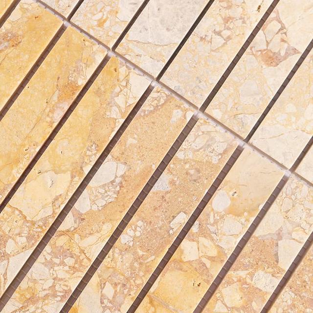 Yellow Beige Marble Strip Mosaic Wall Tile — mosaic thanh dài (linear) bằng đá marble beige