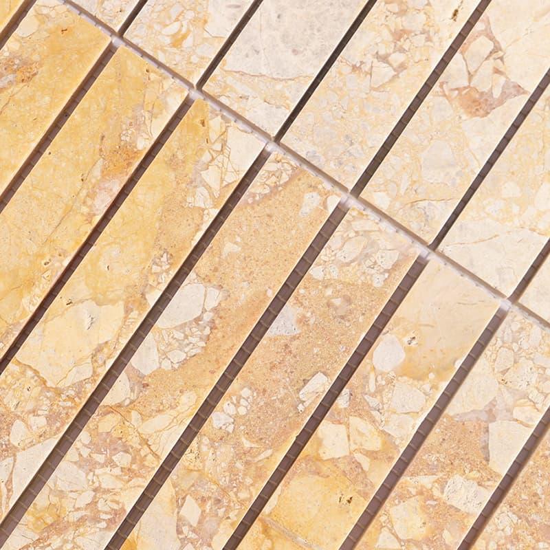 Yellow Beige Marble Strip Mosaic Wall Tile — mosaic thanh dài (linear) bằng đá marble beige