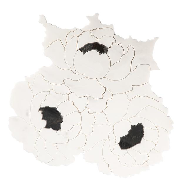 White Flower Waterjet Marble and Glass Mosaic Tile — mosaic hoa văn waterjet bằng đá marble trắng
