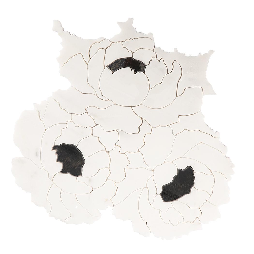 White Flower Waterjet Marble and Glass Mosaic Tile — mosaic hoa văn waterjet bằng đá marble trắng