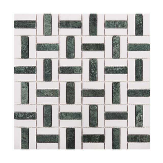 Empress Green and White Basketweave Marble Mosaic Tiles — mosaic đan rổ (basketweave) bằng đá marble trắng & xanh lục