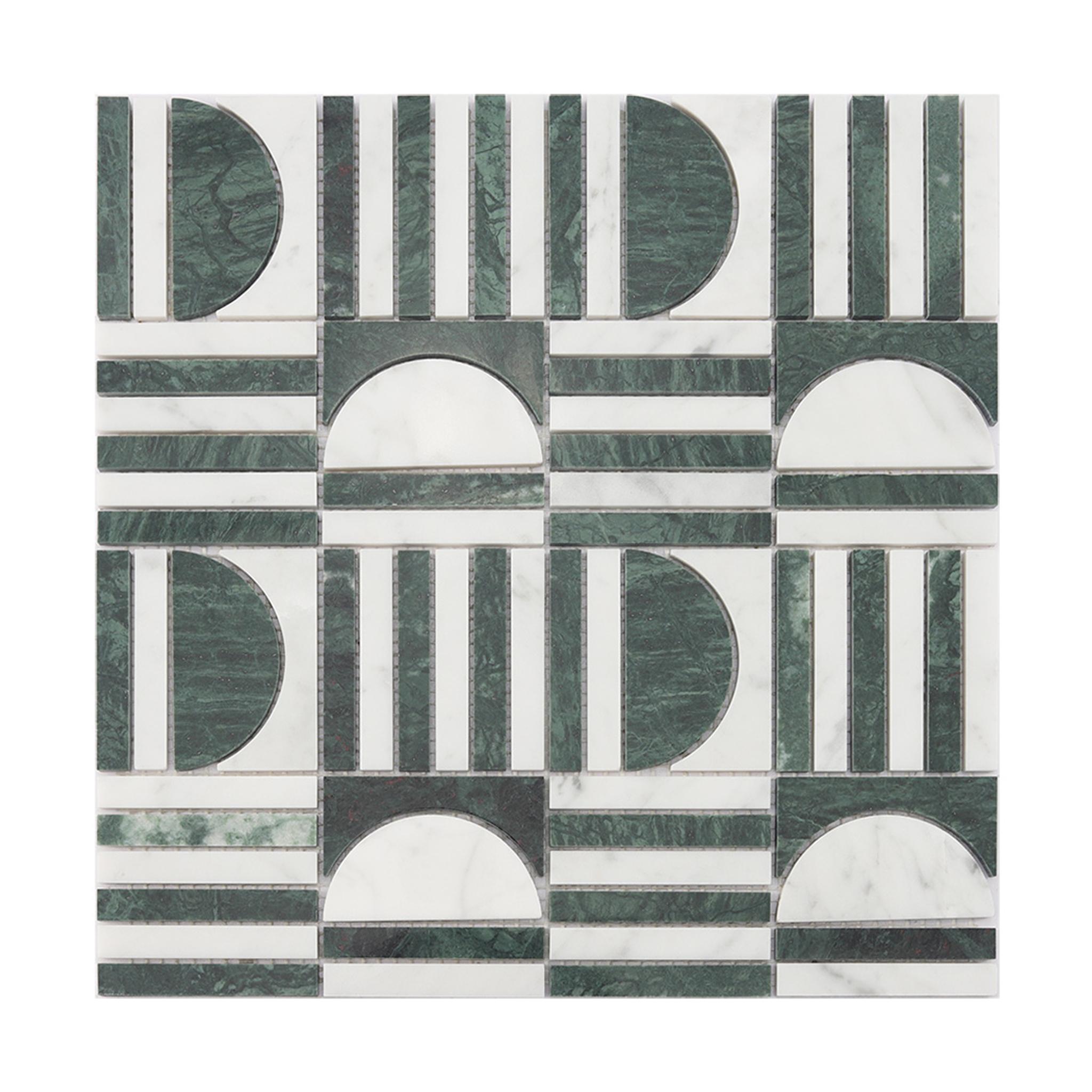 Geometric Green and White Marble Mosaic Backsplash and Bathroom Tile — mosaic ghép nghệ thuật bằng đá marble trắng & xanh lục