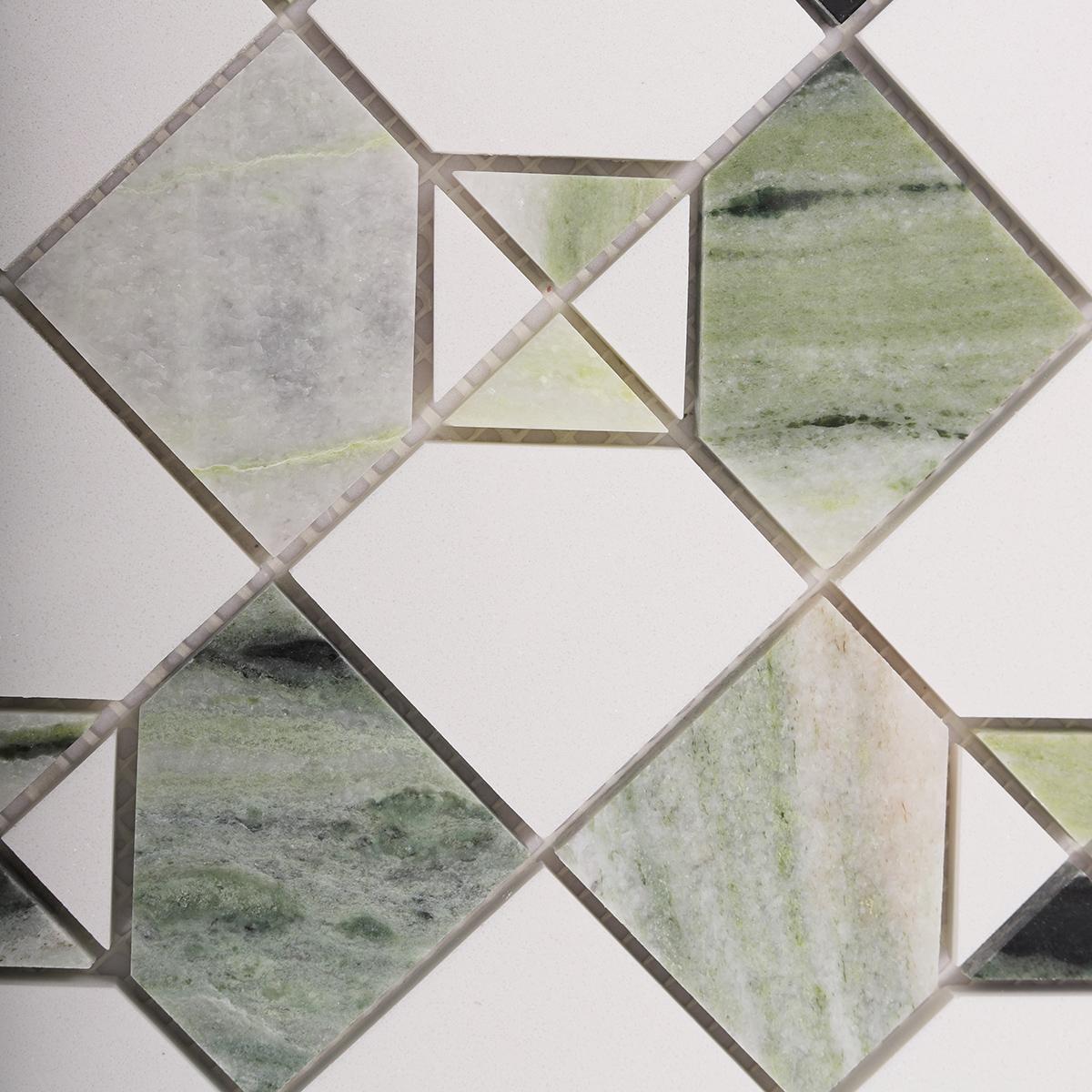 Ming Green and White Thassos Marble Tiles — mosaic ghép nghệ thuật bằng đá marble trắng & xanh lục