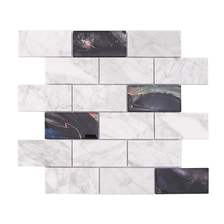 White Marble and Black Glass Mosaic Subway Tile — mosaic subway (gạch thẻ) bằng đá marble đen & trắng