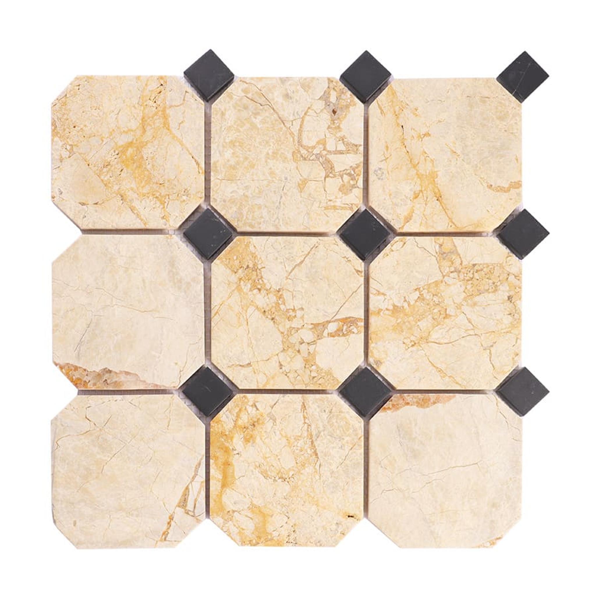 Crema Octagon Marble With Black Dot Mosaic Tile For Walls And Floors — mosaic ghép nghệ thuật bằng đá marble đen