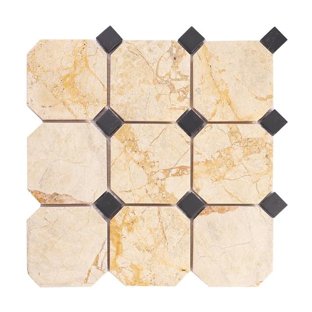 Crema Octagon Marble With Black Dot Mosaic Tile — Rochelle Rochelle Stone
