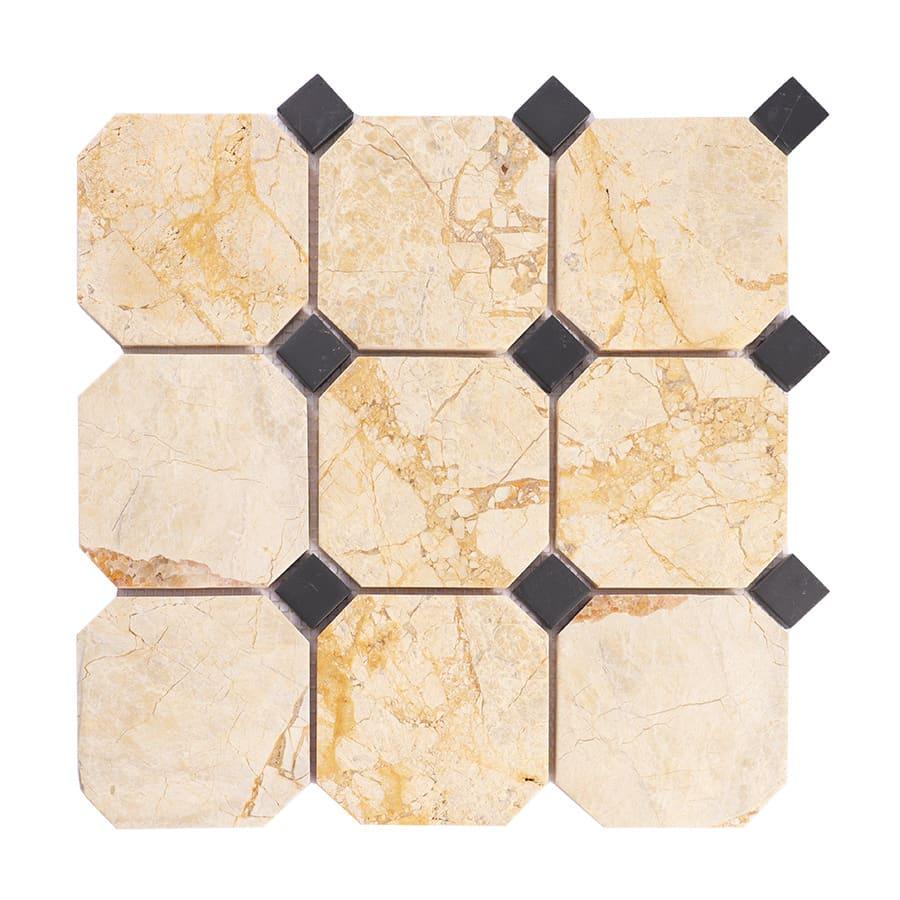 Crema Octagon Marble With Black Dot Mosaic Tile For Walls And Floors — mosaic ghép nghệ thuật bằng đá marble đen