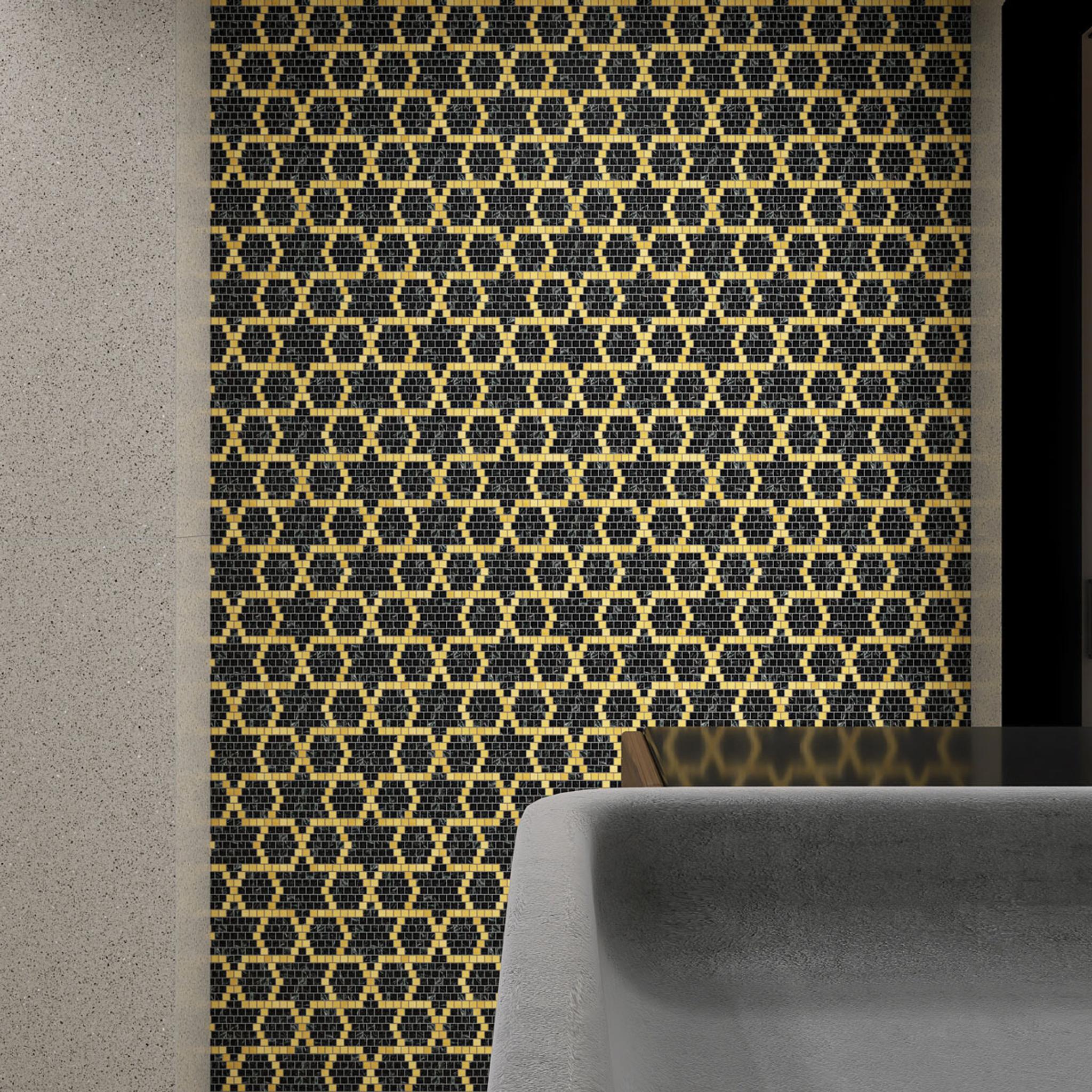 Green and Gold Marble Mosaic Tiles — mosaic subway (gạch thẻ) bằng đá marble xanh lục & vàng