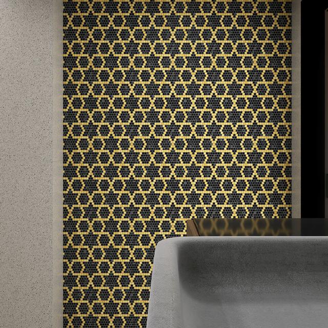 Green and Gold Marble Mosaic Tiles — mosaic subway (gạch thẻ) bằng đá marble xanh lục & vàng