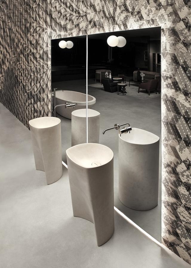 Lavabo Rilievo đặt sàn — lavabo đá tự nhiên Rochelle