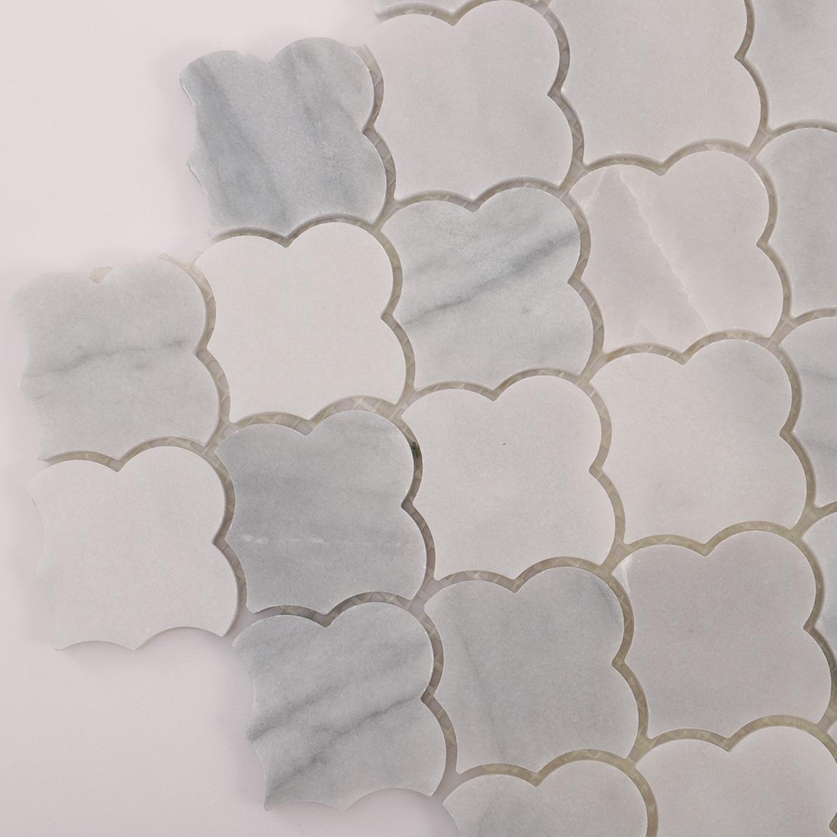 Carrara White Cloud Natural Stone Mosaic Tiles — mosaic ghép nghệ thuật bằng đá marble trắng & trắng Carrara
