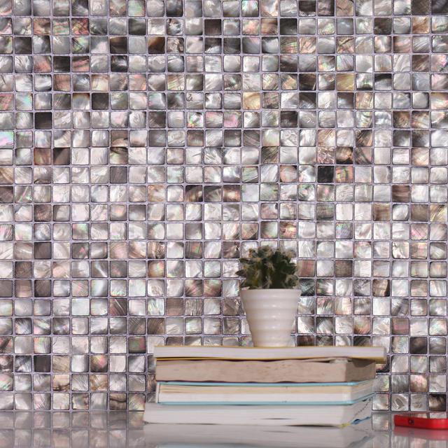 Black Seashell Square Mosaic — mosaic vuông bằng xà cừ đen ánh xà cừ